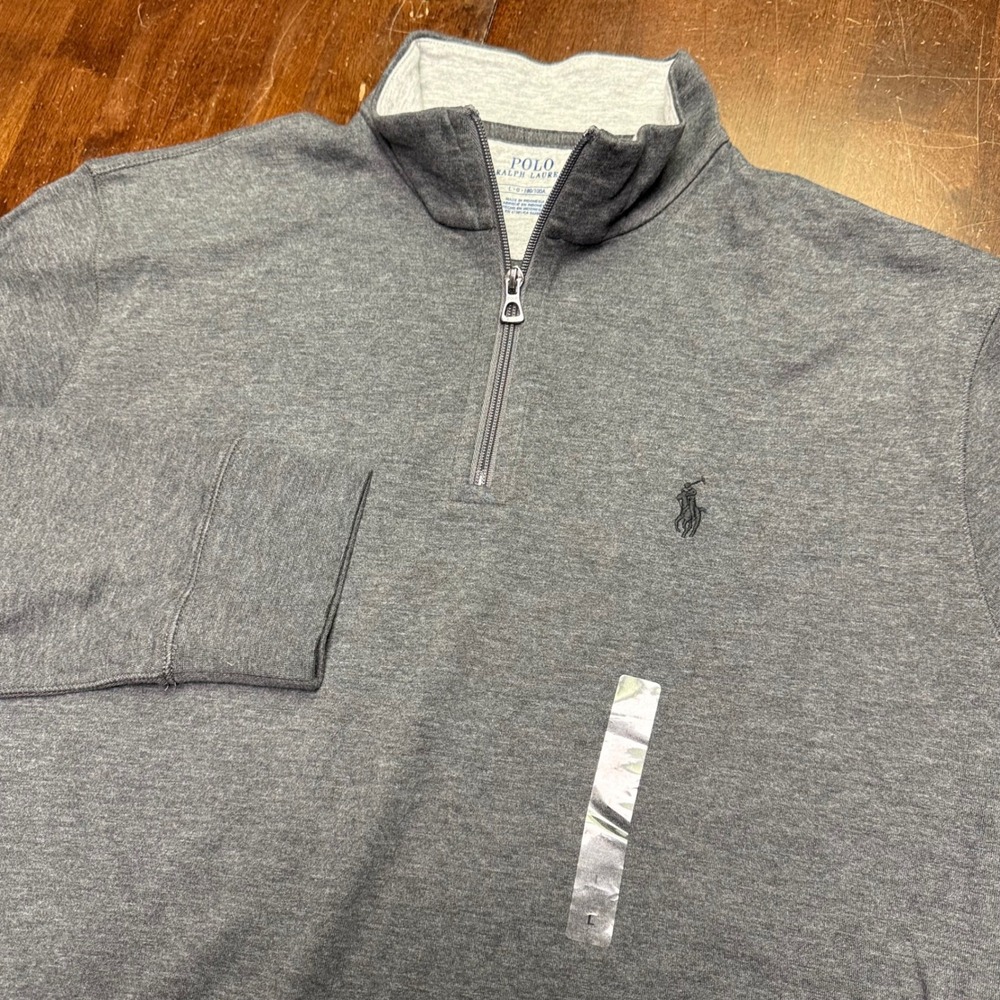 New Polo Ralph Lauren 1/4 Zip Pullover Men L Gray Heathered Cotton Blend NWOT